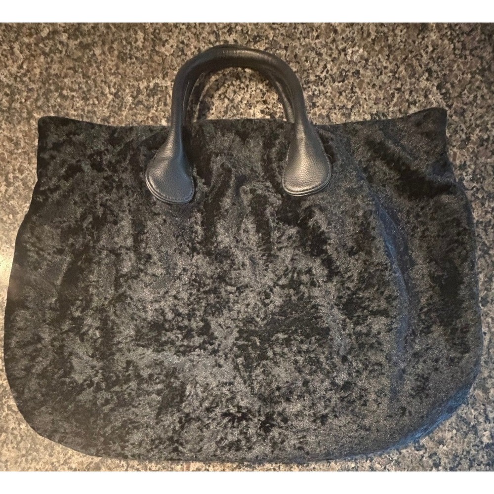 Deux Lux‎ Misha Black Crushed Velvet Tote Bag Oversized Vegan Leather Shimmer